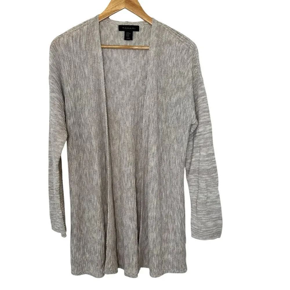 Tahari beige linen blend Open-Front Sweater Size XLarge